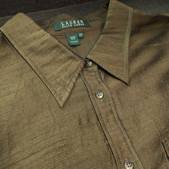Ralph Lauren 100% Silk Dupioni Shirt | Olive Green Luxury | Size 20W - Picture 4 of 13